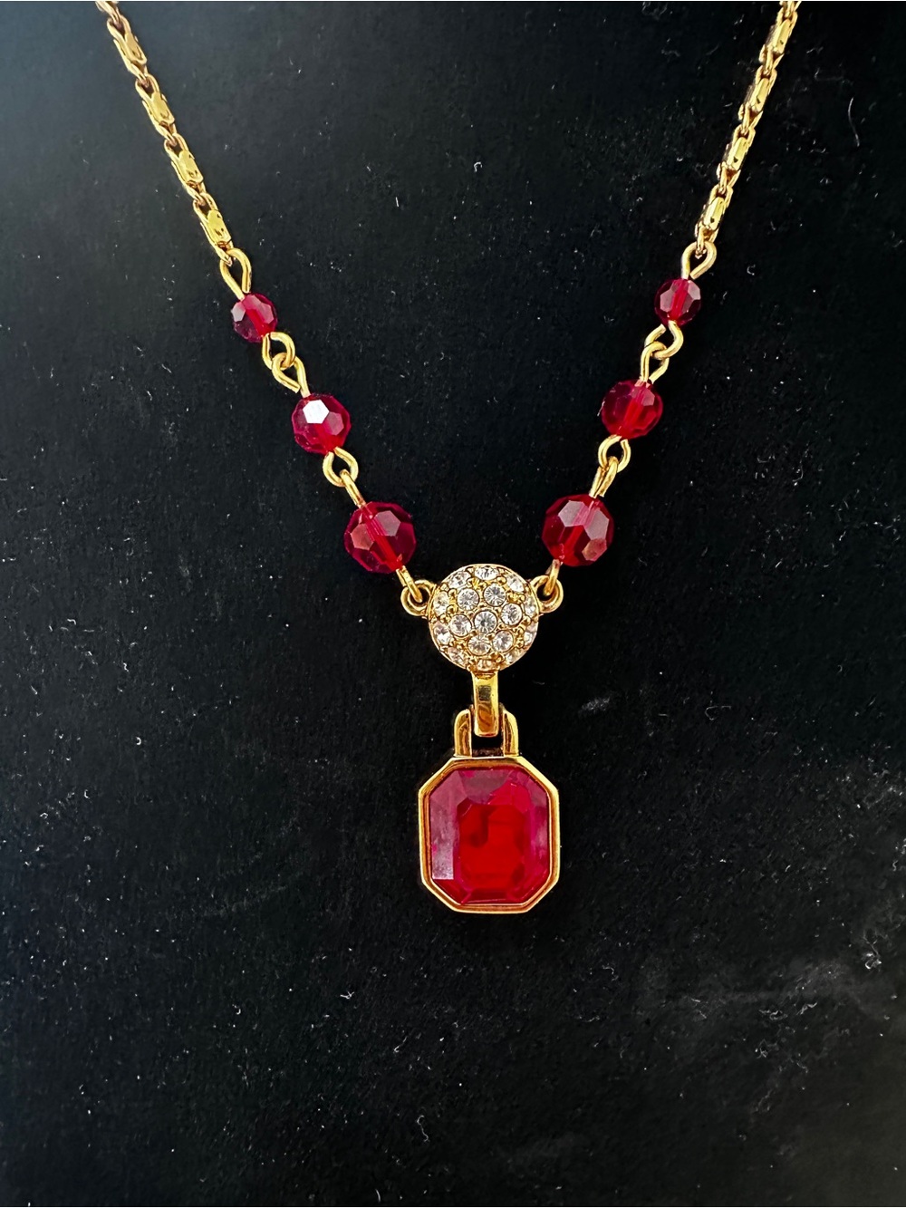 Swarovski Red Ruby Crystal Gold-Tone Necklace Pendant